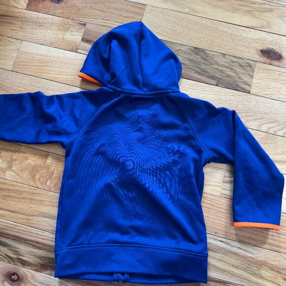Under Armour Hoodie Boys 4 Navy Neon Orange Full Zip Long Sleeves Logo Pockets - Picture 5 of 9